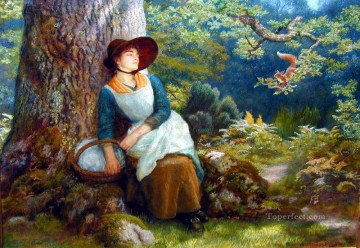 Dormido en el bosque Prerrafaelita Arthur Hughes Pinturas al óleo